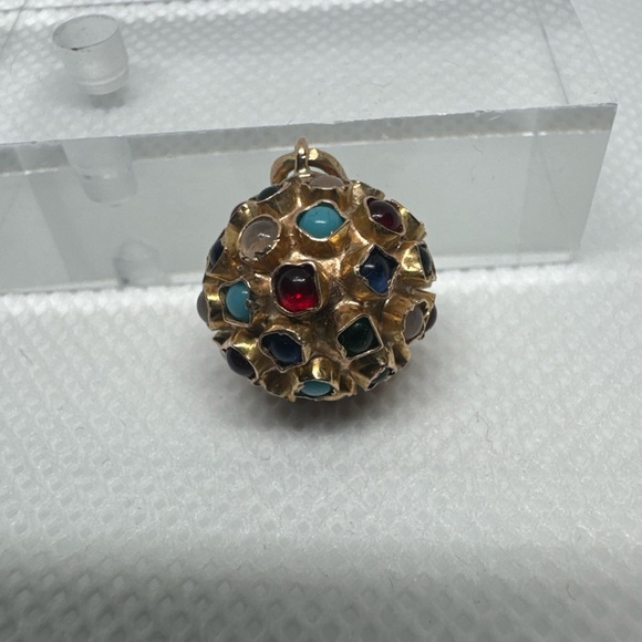 VINTAGE 3-DIMENSION 14K GOLD MULTI-COLOR ‘SPUTNIK’ SPHERE CHARM/PENDANT-EUROPEAN - Picture 2 of 12